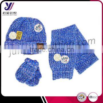 High quality children knitting wool felt beanie hat scarf glove sets (can be customized)