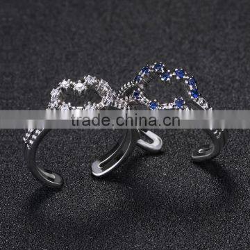 Sample Wedding Ring Designs Heart Shape Open Ring Blue Gemstone 3A cz Setting