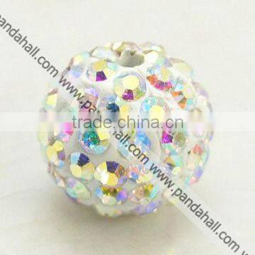 Polymer Clay Rhinestone Beads, Grade A, Round, Crystal AB(RB-C1438-10mm-A28)