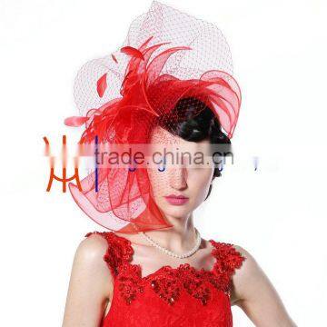 French Kiss Fascinator Sinamay Hat Headband with Bow Feathers Net and Veil