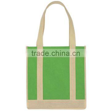 Non-Woven Two-Tone Shopper Tote Bag- Kelly Green with white Accents and Handles