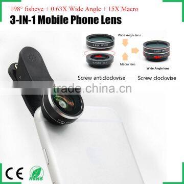 Europe and America hot selling anti-slip clip 198 degree fisheye lens mobile phone camera lens for iPhone Samsung HTC LG Huawei