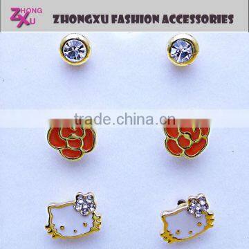 2014 latest ladies fashion and beautiful custom flower hello kitty earrings set