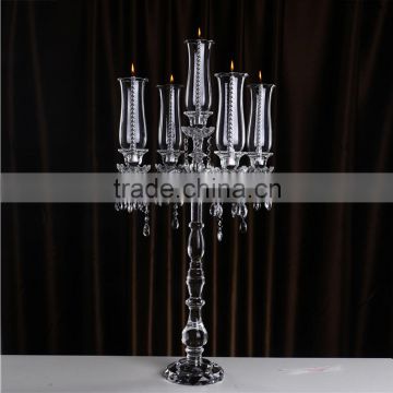 latest design long stemded 5 arms with lampshade crystal candllesbra