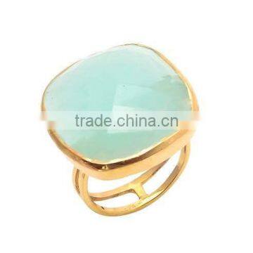 The Gopali Jewellers Aqua Chalcedony Gemstone 925 Solid Sterling Silver Faceted Ring