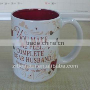 Big Volume Inner Burgundy Glazed Stoneware Promotional Mug for Gift