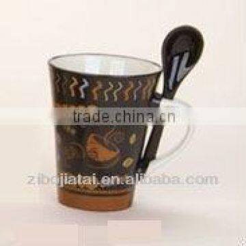 Hot Sell 11oz Glazed and Fullyed Decaled Ceramic Espresso and Cappuccino Coffee Mug with Spoon