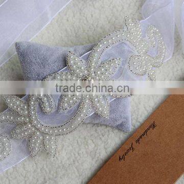 Pearl Flower Fancy Chain Iron on Rhinestone Trim Bridal Sash Belt photo-2