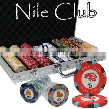 Nile Club Casino Custom Ceramic Poker Chip Set with Aluminum Case - 300 Piece