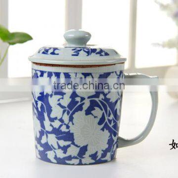 Chinese ceramic cup with handle and lid