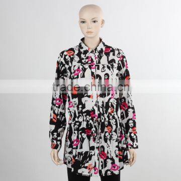 F5W11005 Ladies Fashion Longline Print Shirts