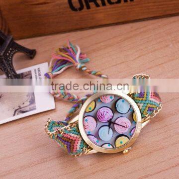 Women National Braid Bracelet Round Dial Wrist Analog Quartz Chain Geneva Watch