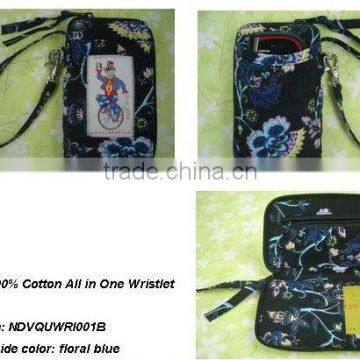 Z149 QUILTED COTTON ALL IN ONE cellphone case with wristlet