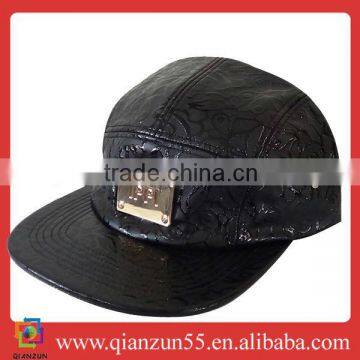 New style black Leather metal logo 5 panel cap Visor Camp 5 Panel Adjustable Hat Cap the misfit