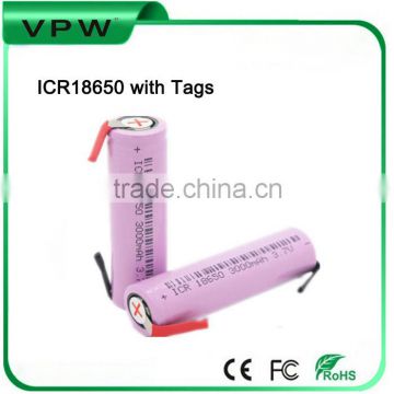 Rechargeable 18650 3.7V 3000mAh single lithium ion battery with tags