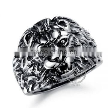 5MM Stainless steel vintage antiqued silver lion head ring fashion ring steam punk jewelry 6240027