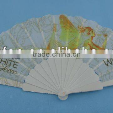 with 4c printed advertising plastic with fabric hand fan