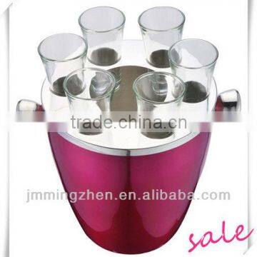 stainless steel ice bucket led with glass cup