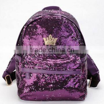 New 2016 Women Backpack 4 Colors Promotion Big Crown Embroidered Sequins Backpack Wholesale BWQ432 photo-2