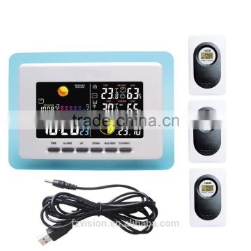 Weather Station with Digital Clock Barometer Temperature Humidity, Automatic wireless weather station with 3 remote sensors