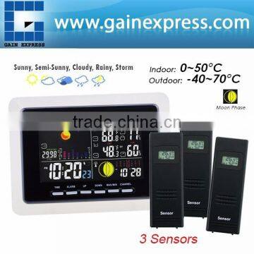 3 Wireless Sensors Weather Station Indoor Outdoor Temperature Thermometer With WWVB DCF RCC Receiver