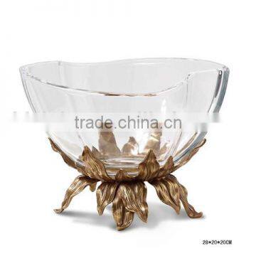 Ornate Crackle Crystal Compote With Wave Edge, Hand Engraved Crystal Fruit Bowl Inlaid Bronze Casting Dragonfly Base photo-3