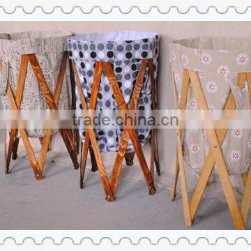 High Quality Round Home Foldable Laundry Storage Basket With Wood photo-5