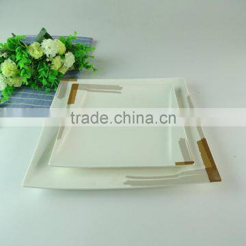 durable new bone china square plate with decal design, cheap white porcelain plate