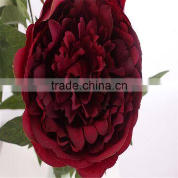 SJ20170059 Artificial Red Wine Silk Fabric Peony Flower for Indoor Decoration photo-3