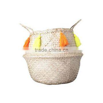 Pompom and Tassel Belly Seagrass Basket photo-5