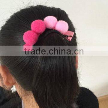 New Products Colorful no Slip New Design Fabric Barrette Wool Felt Clip Hair With Two Pompon for Kids Gifts Hair Accessories photo-5