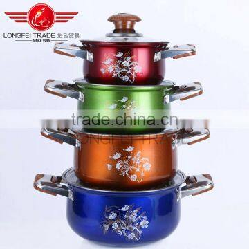 New design 4pcs Colorized Stainless Steel Soup Pot kitchen cookware With Decal