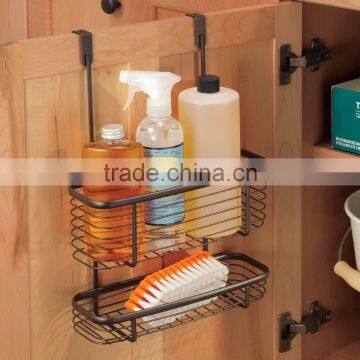 Sliding Over the Cabinet Kitchen Storage Wire Basket for Aluminum Foil Bags Cleaning Supplies - 2-Tier Bronze photo-2