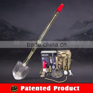 New Idea Aluminum Alloy Outdoor Tactical Survival Gear including Shovel Hoe and Flashlight