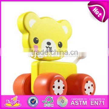 New design cartoon cat wooden car toys for toddlers W04A048