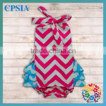 Chevron Bubble Romper Baby Sunsuit Ruffled Romper ruffle butt hallter rompers