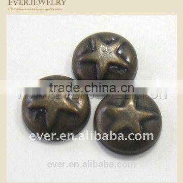 hot fix metal stud round with star,loose metal studs