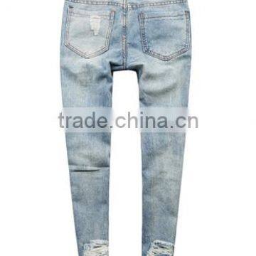 Frayed Solid Color Ninth Womens Fashion Jeans photo-2