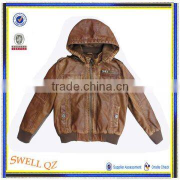 New style fashion boys leather jacket with hooded