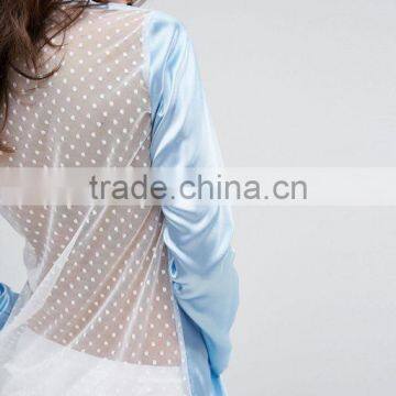 MGOO Manufacturing Custom US Global Brand Sleepwear Wolf & Whistle Satin Daddy Night Shirt Blue Satin Pajama Soft Fabric photo-3