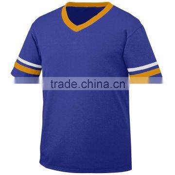 Young Man Sleeve Stripe Jersey Customize Contrast Color 1X1 Rib Knit V-Neck Collar Tee 50% Polyester 50% Cotton Material Jersey photo-5