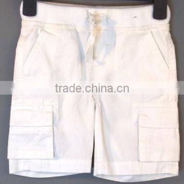 white boys cargo shorts with elastic rib waist and cord