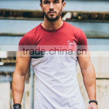 Maroon/Black/White Cut&Sew T-Shirt 96% Cotton 4% Elastane Gym T Shirt Men's Slim Fit T Shirt Wholesale Fitness wear