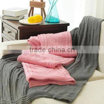 accept Paypal diamond argyle cable knit 100% cotton throw blanket