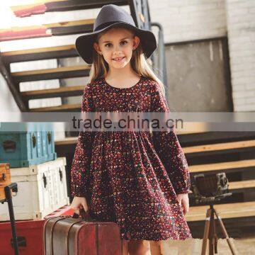 S60718B Floral Print Cotton Dress 0-neck Short Sleeve Child Girls Dresses
