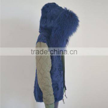 Myfur Customized Navy Lamb Fur Hooded Parka Coats for Adults photo-6
