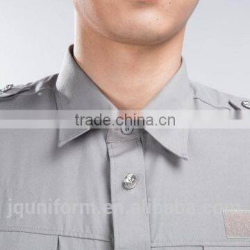 Professional OEM Uniform Factory Fashion Design Quality Short Sleeves Gray Men Security Uniform Shirts / Classic Security Shirt photo-4