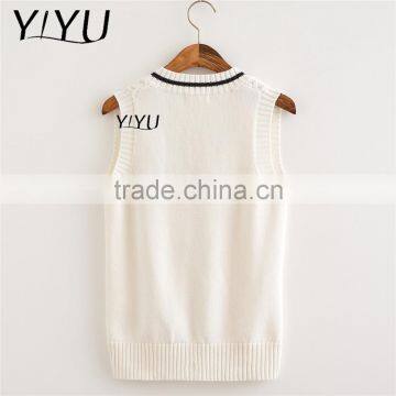 Hot Selling School Uniform Girl Embroidery V-neck Knit Vest Sweater photo-3
