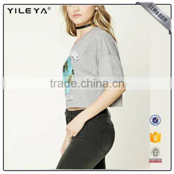 2017 O-neck Cotton Printed Short Sleeve Mini T-shirt for Lady photo-2