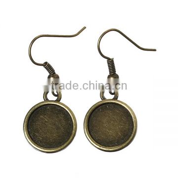 Earring Hooks Round Antique Bronze Cabochon Setting 3.4cm x 1.4cm,25 Pairs